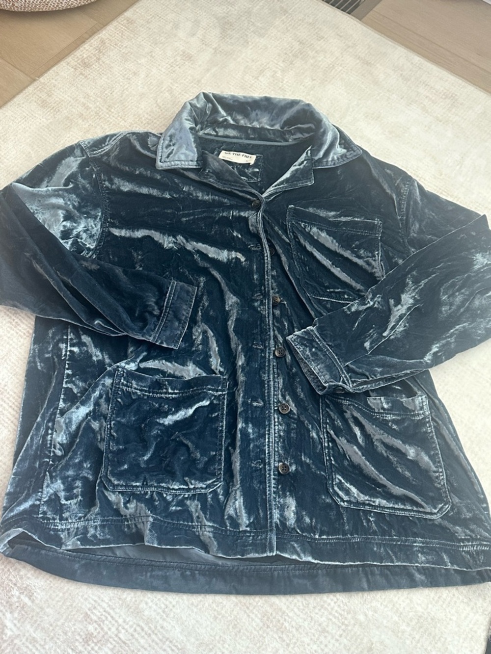 We The Free Women's Velvet Button-Down Shirt Jacket in Deep Teal
